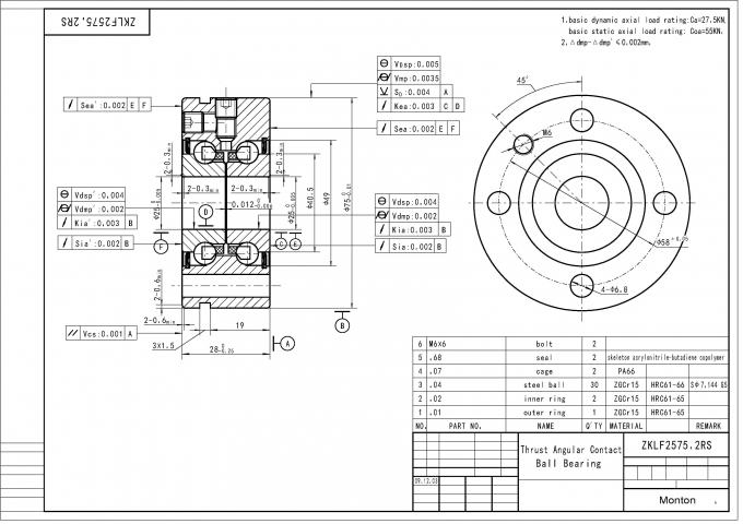 Thrust Ball Screw Angular Contact Thrust Bearing ZKLF2575-2RS For Machines Tools