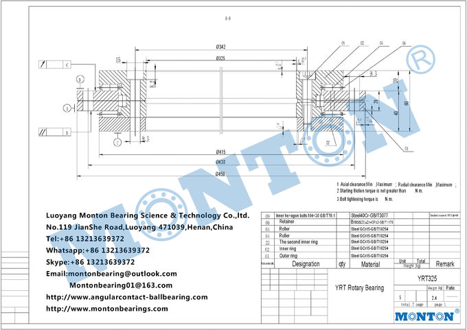 YRT325 yrt series rotary table bearing factory